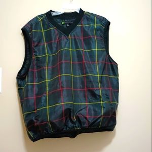 LF Windwear Green Plaid Mesh Lined Golf Windbreaker Pull-Over Vest Size Xlarge